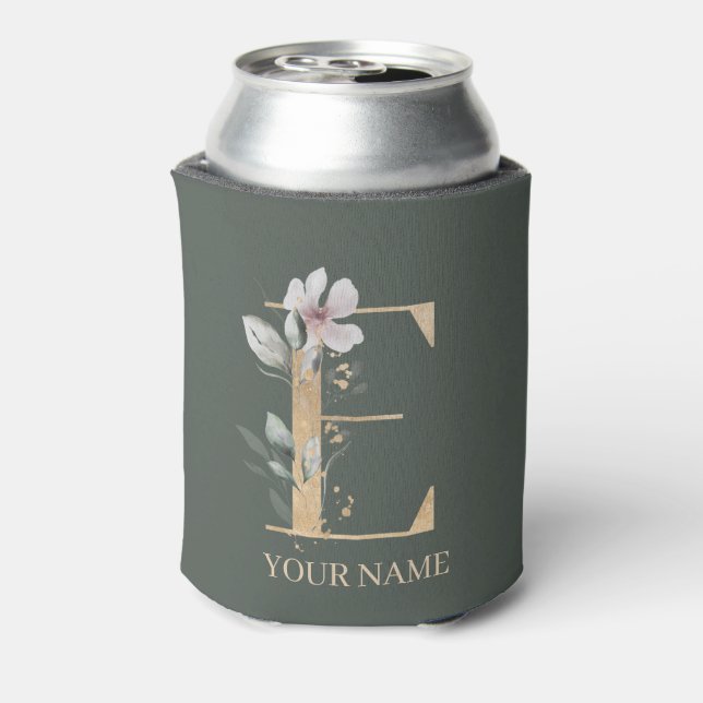 E Monogramm Floral Personalisiert Dose Cooler Dosenkühler (Kanne Rückseite)