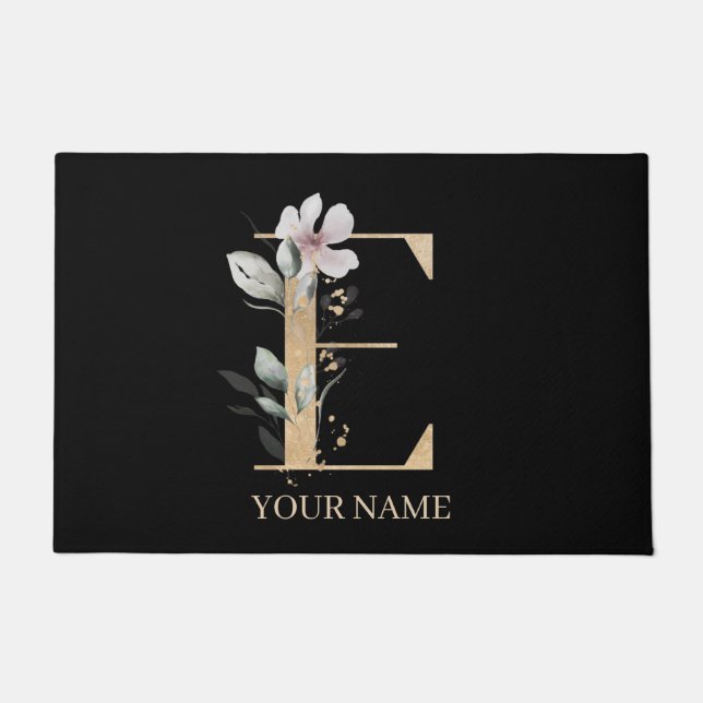 E Monogramm Floral Personalisiert Fußmatte (Vorderseite)