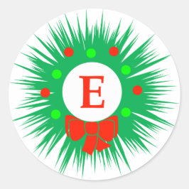 E Monogramm (Moderner Weihnachtskranz) Runder Aufkleber
