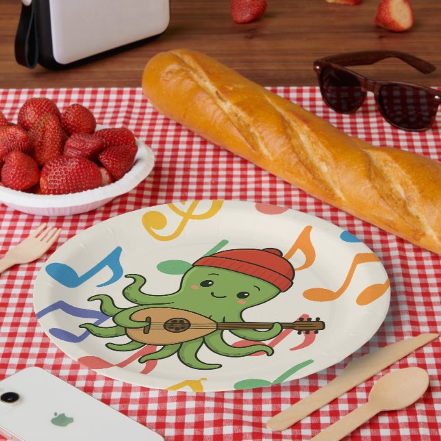 e: Niedlicher grüner Oktopus mit Red Hat Oud spiel Pappteller (Picknick)