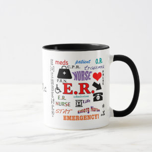E.R. Krankenschwester-Bunte Wort-Wolke Tasse