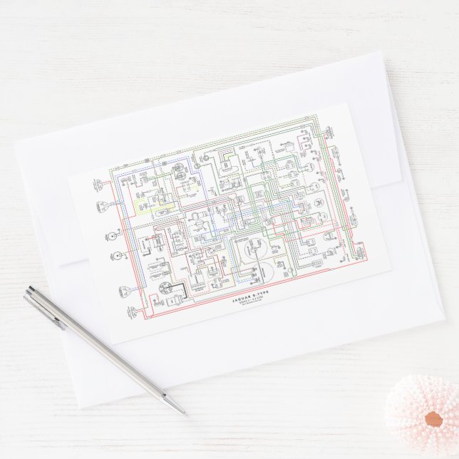 E Typ Jag, Drahtdiagramm. Rechteckiger Aufkleber (Umschlag)
