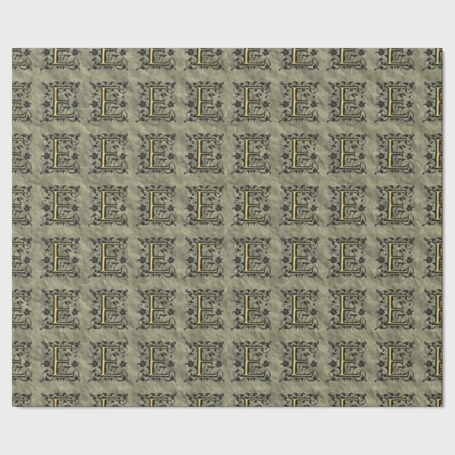 E - Vintages Monogramm (Gold) Geschenkpapier (Saum)