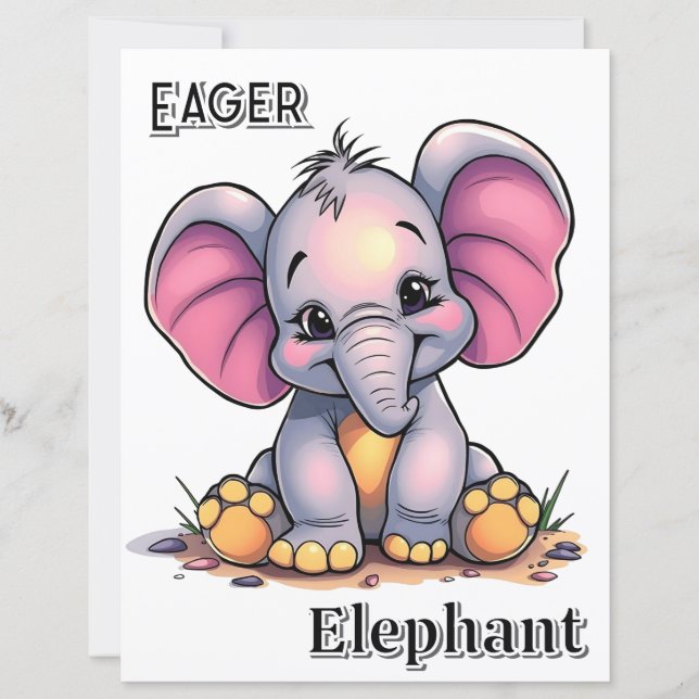 Eager Elephant | Niedlicher Cartoon Kids Kinderzim (Vorderseite)