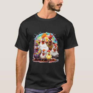 Eagerlys Farbige Hühner Kunst Verrückte Hühnerfami T-Shirt