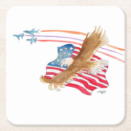 Eagle and American Flag Rechteckiger Pappuntersetzer