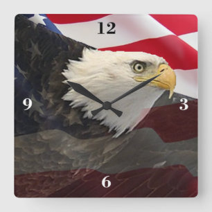 Eagle and Flag Quadratische Wanduhr