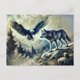 Eagle and Wolf in Wild Landscape Postkarte