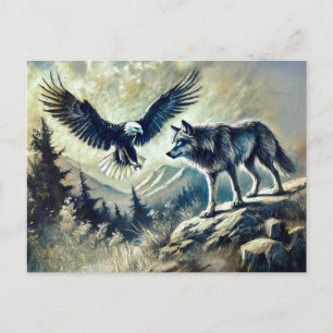 Eagle and Wolf in Wild Landscape Postkarte