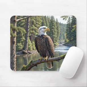 Eagle Bald am Zweig des Baumflusses Mousepad