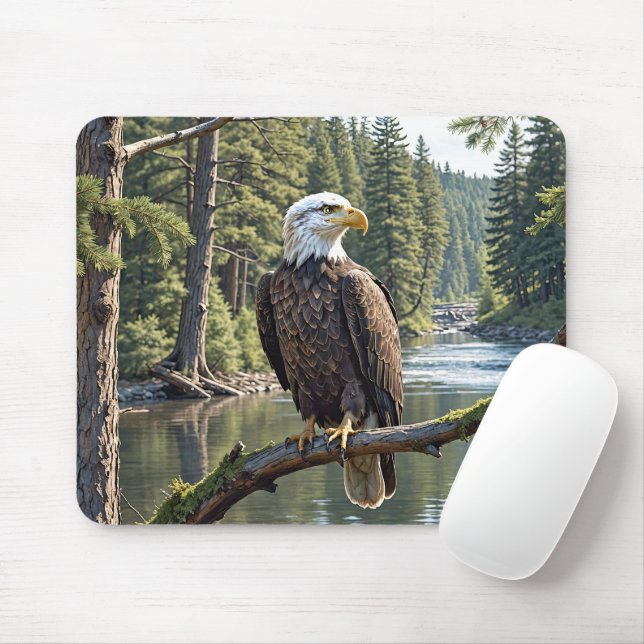 Eagle Bald am Zweig des Baumflusses Mousepad (Mit Mouse)