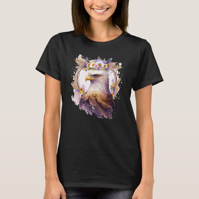 Eagle Bird Of Prey Flower Crown Floral Birding T-Shirt (Vorderseite)