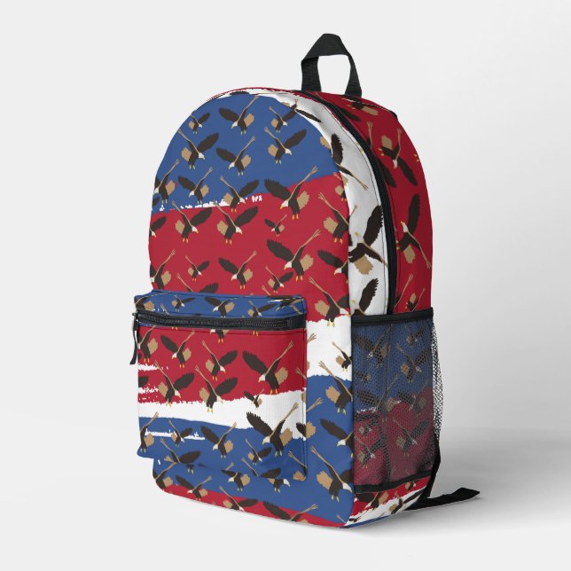 Eagle Bird USA Patriotic American Flag Bedruckter Rucksack (Rückseitige Ecke Rechts)