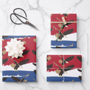 Eagle Bird USA Patriotic American Flag Geschenkpapier Set