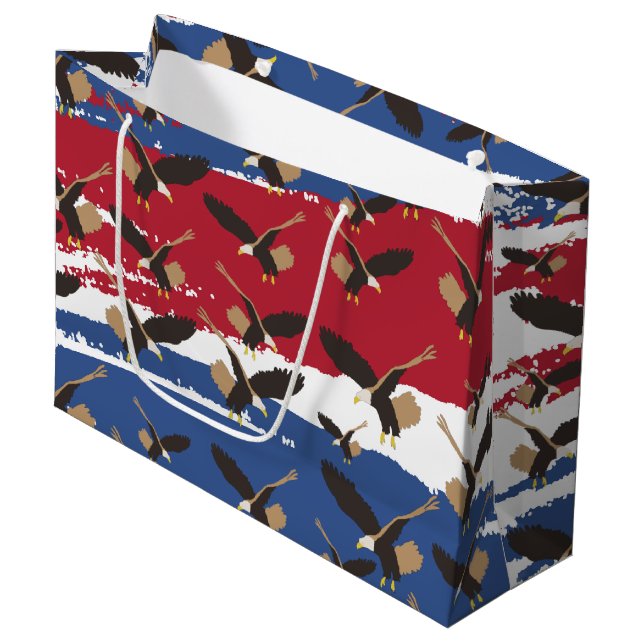 Eagle Bird USA Patriotic American Flag Große Geschenktüte (Vorderseite Schrägansicht)