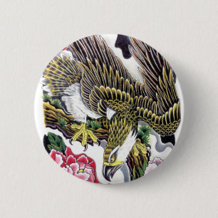 Eagle & Chrysanthemum Tätowierdesign Button