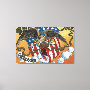 Eagle-Emblem, das Feuerwerke, Flagge-Schild hält Leinwanddruck