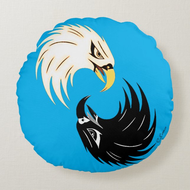 "Eagle Eye" Round Pillow - Blue Rundes Kissen (Vorderseite)