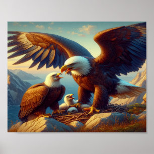 Eagle Familie nistet auf einer Klippe während 10x8 Poster