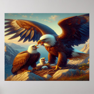 Eagle Family Nesting (20 x 16) Poster