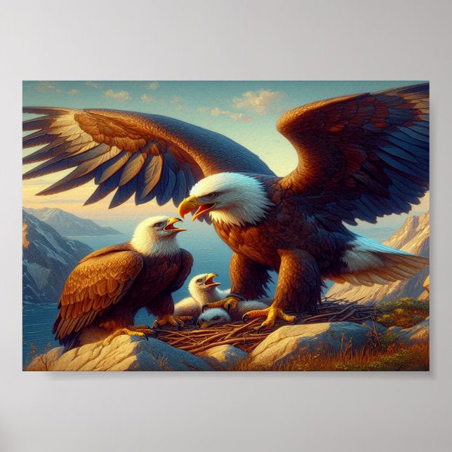 Eagle Family Nests auf einer Klippe während des 12 Poster (Vorne)