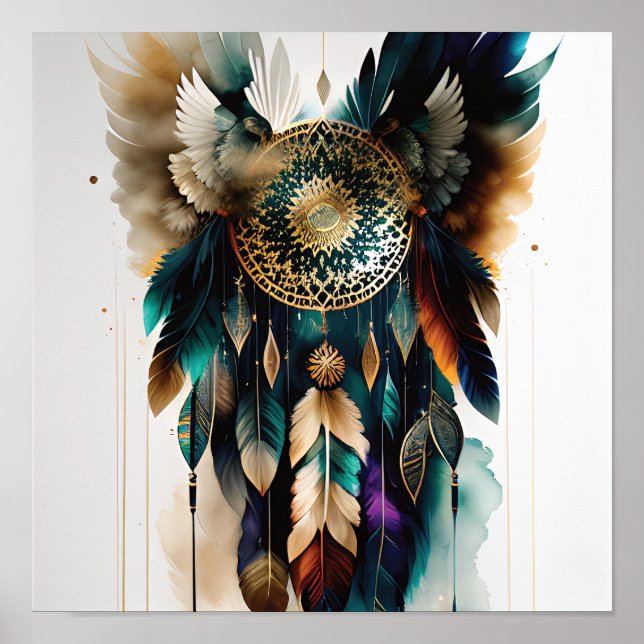 Eagle Feathers and Dreamcatcher Wall Art Poster (Vorne)