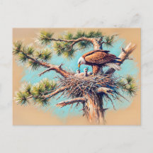 Eagle Füttre jung in Nest auf Pine Tree Pastel