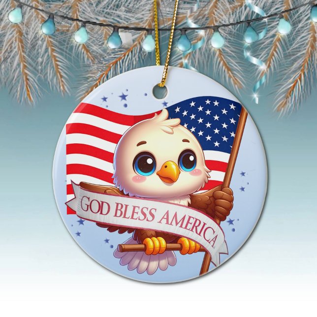 Eagle God Bless America USA Flag Patriotic 🦅🇺🇸  Keramik Ornament (Patriotic Ornament USA Flag Hanging Xmas Tree Decor American Eagle Decoration God Bless America 🎄)