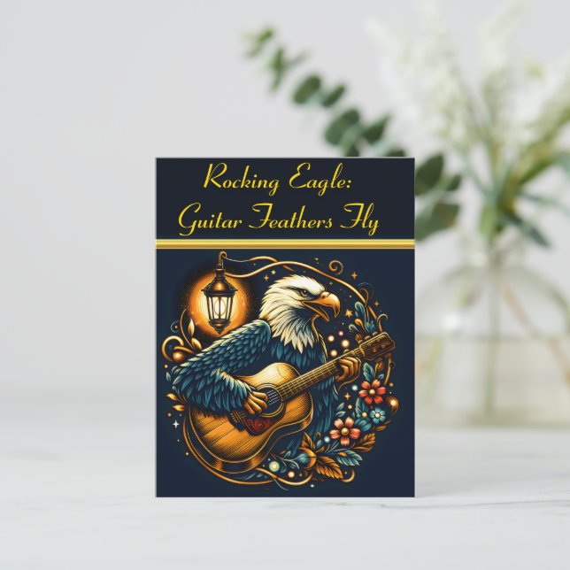 Eagle Guitarist Under Night Sky Postkarte (Stehend Vorderseite)