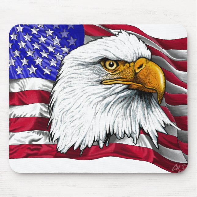 Eagle-Kopf mit Flagge Mousepad (Vorne)