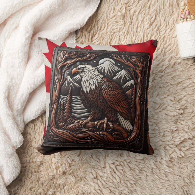Eagle Leder Carving mit kanadischem Flair Kissen (Decke)