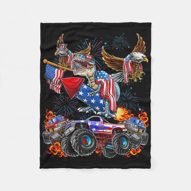 Eagle Monster Truck Dinosaur July 4th America Patr Fleecedecke (Vorderseite)