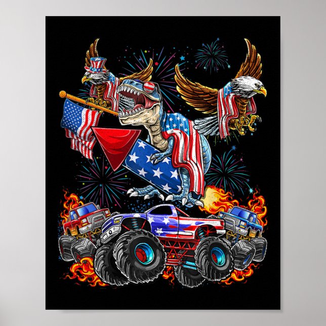 Eagle Monster Truck Dinosaur July 4th America Patr Poster (Vorne)