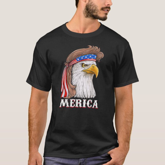 Eagle Mullet 4. Juli USA Fahne Merica T-Shirt (Vorderseite)