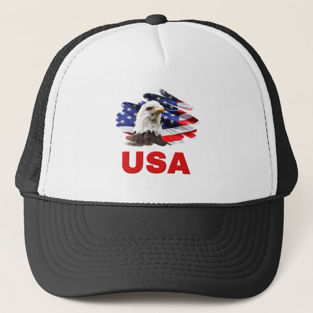 Eagle on Flag USA Patriotic Hats / Caps Truckerkappe (Vorderseite)