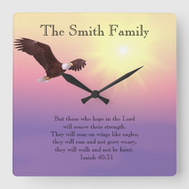 Eagle Pastel Sky Bright Sun Bible Verse Uhr (Vorderseite)