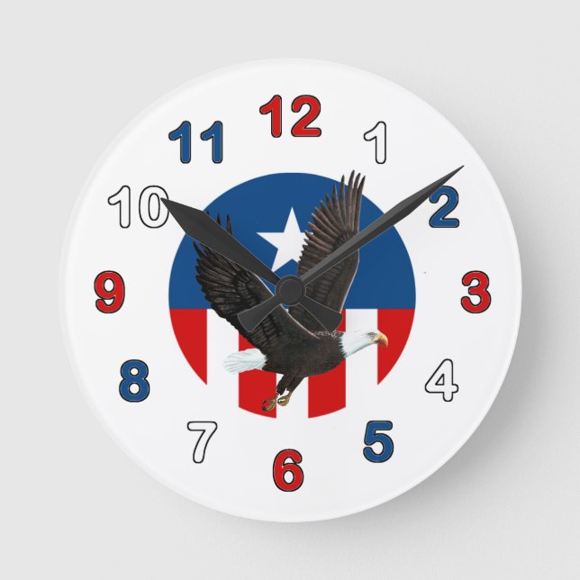 Eagle Patriotic Wall Clock Runde Wanduhr (Vorderseite)