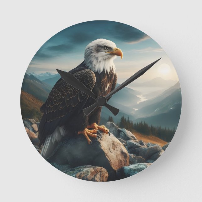 Eagle Perched on Rocky Terrain Runde Wanduhr (Vorderseite)