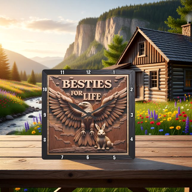 Eagle Rabbit Besties Portrait Quadratische Wanduhr (Von Creator hochgeladen)