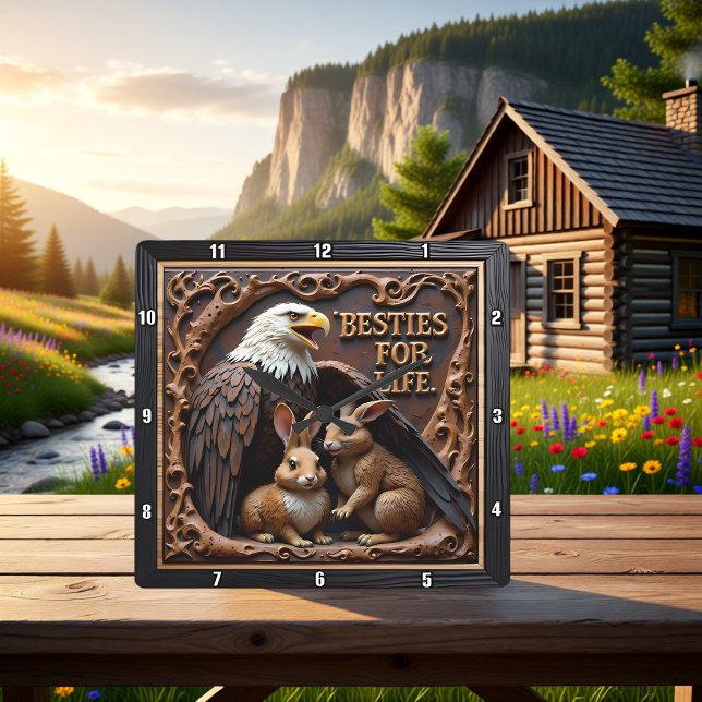 Eagle Rabbit Textured Companions Quadratische Wanduhr (Von Creator hochgeladen)