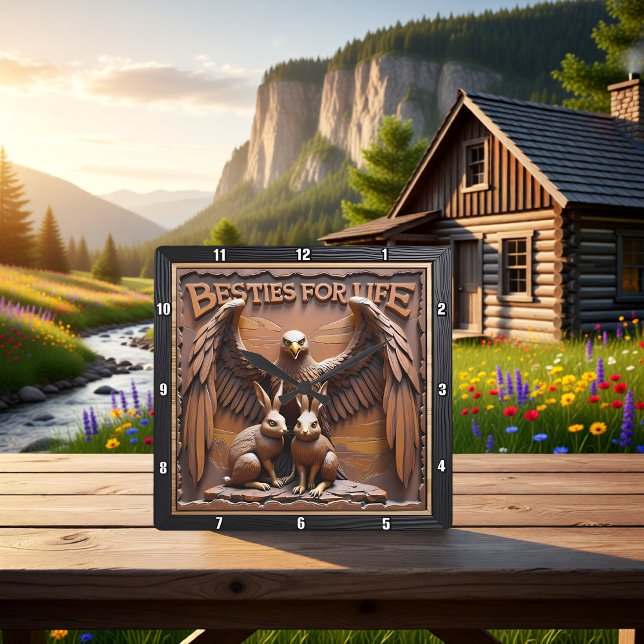 Eagle Rabbit Textured Forest Quadratische Wanduhr (Von Creator hochgeladen)