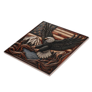 Eagle Relief Carving mit amerikanischem Flaggenhin Fliese
