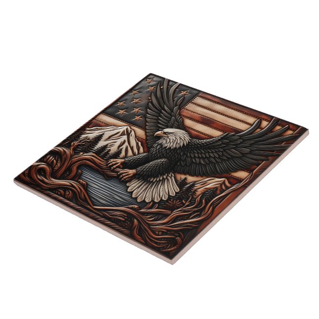 Eagle Relief Carving mit amerikanischem Flaggenhin Fliese (Seite)