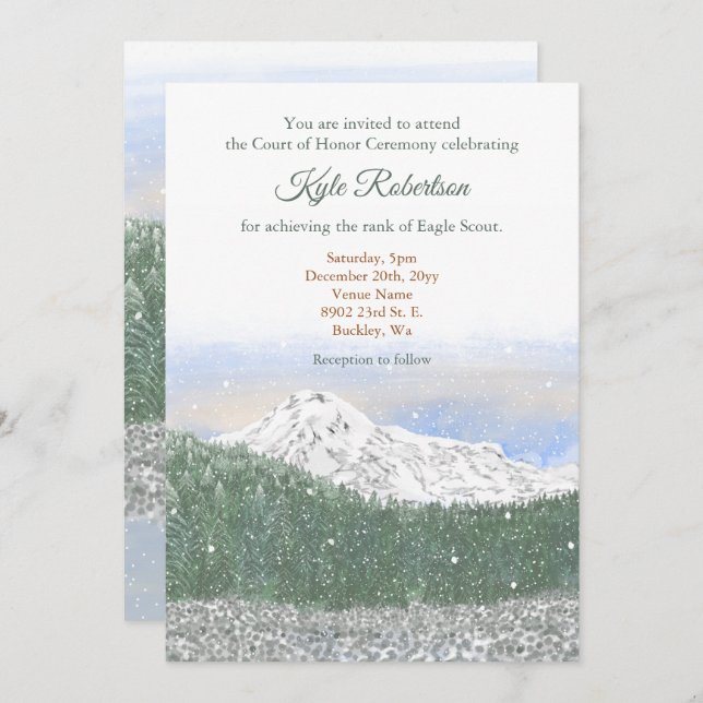 Eagle Scout, Court of Honor, Mt. Rainier Einladung (Vorne/Hinten)