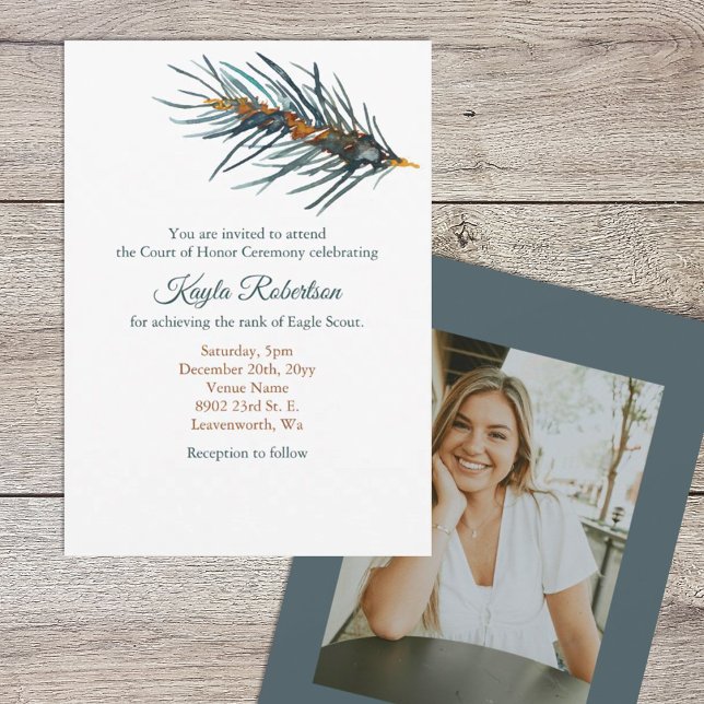 Eagle Scout, Court of Honor, Pine Needles Einladung (Eagle scout court of honor party invitation, watercolor pine needles)