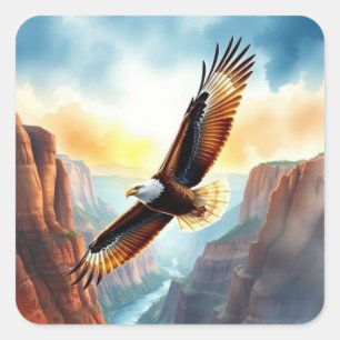 Eagle über Canyon Quadratischer Aufkleber