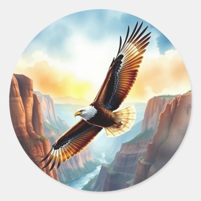 Eagle über Canyon Runder Aufkleber (Vorderseite)