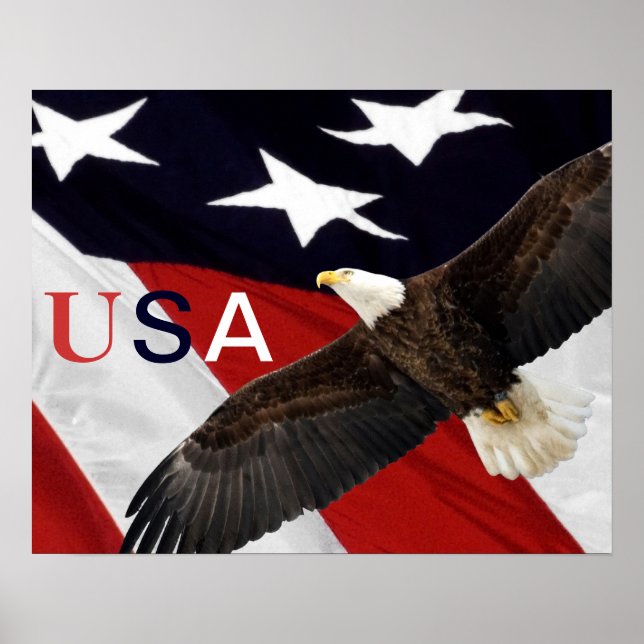 Eagle und die amerikanische Flagge USA Poster (Vorne)