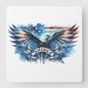 Eagle und USA flagge.Patriotic. Quadratische Wanduhr