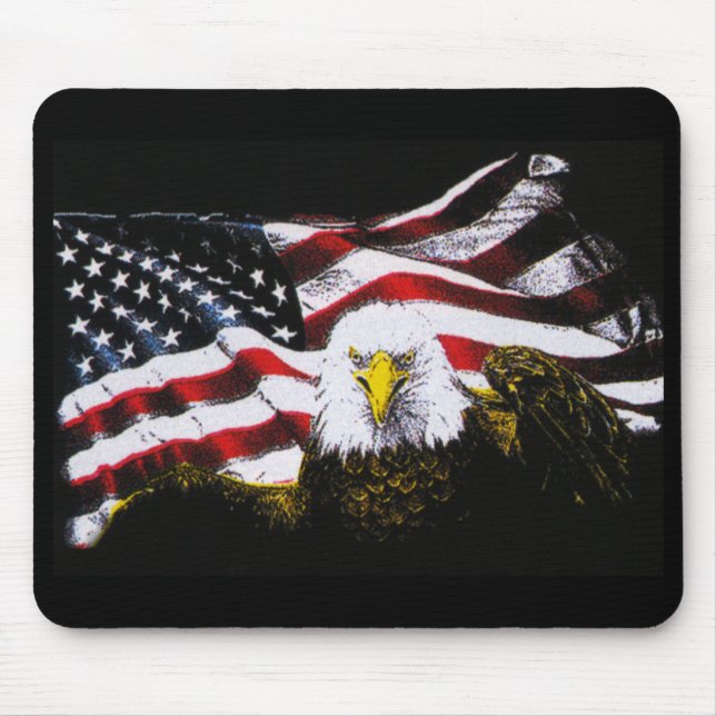 Eagle und USA-Flagge - Schwarzes Mousepad (Vorne)